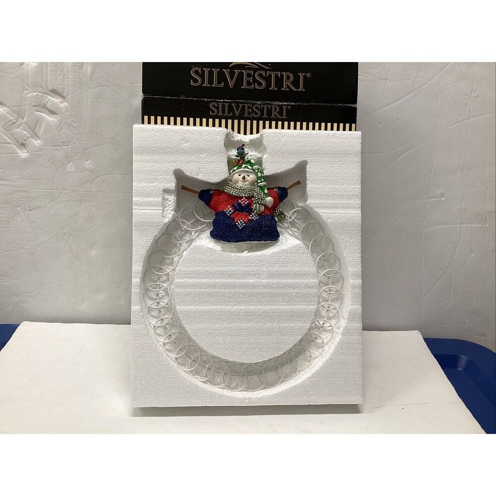 vintage silvestri 1998 metal snowman car holder wreath hand painted w/box
